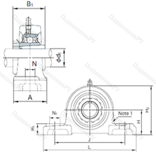 Подшипниковый узел шариковый радиальный UKP 216+H 2316 от производителя  NACHI