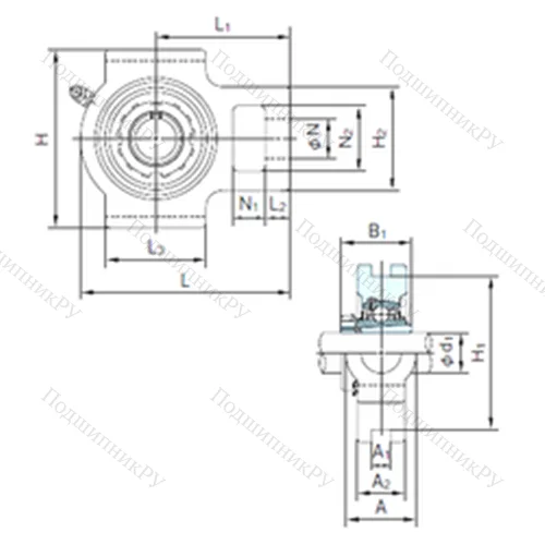 Подшипниковый узел шариковый радиальный UKT 308+H 2308 от производителя  NACHI