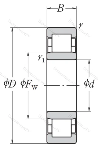 Роликовый цилиндрический подшипник NU 308 ET от производителя  NSK