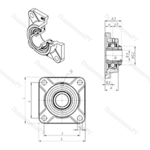 Подшипниковый узел шариковый радиальный UKF 311H от производителя  SNR