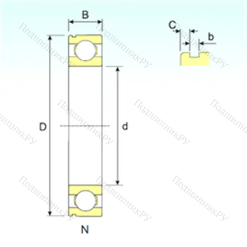 Подшипник шариковый радиальный 6314 N от производителя  ISB