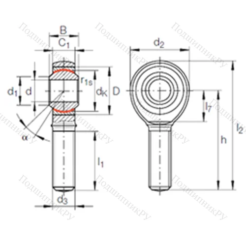 Подшипник скольжения сферический GAKR 14 PW от производителя  INA Подшипник скольжения сферический GAKR 14 PW от производителя  INA