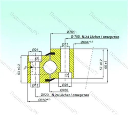 Подшипник шариковый опорно-поворотный NB 1.25.0763.200-1PPN от производителя  ISB