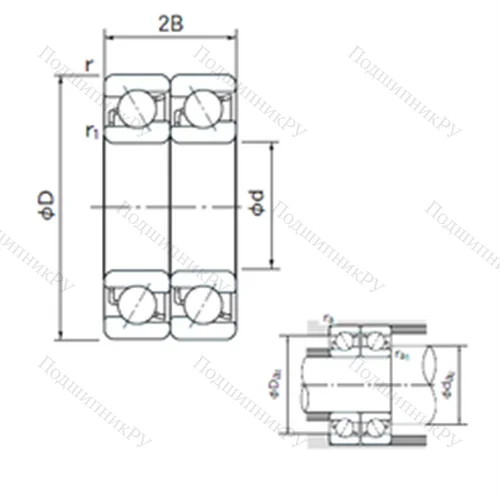 Подшипник шариковый радиально-упорный спаренный 7208DT