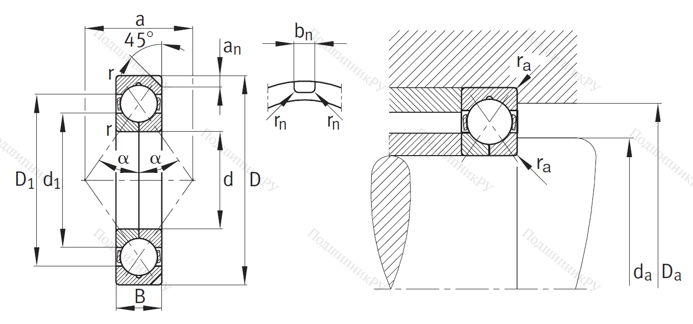 Радиально-упорный шариковый подшипник QJ 219 N 2MPA