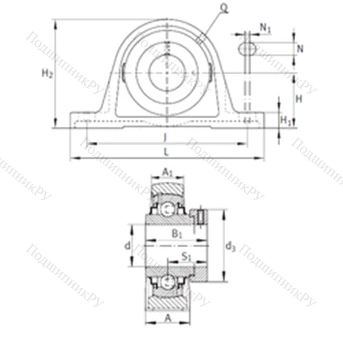 Подшипниковый узел шариковый радиальный RASE 1-1/8 от производителя  INA