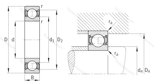 Однорядный шариковый подшипник 6315 2RSR от производителя  FAG