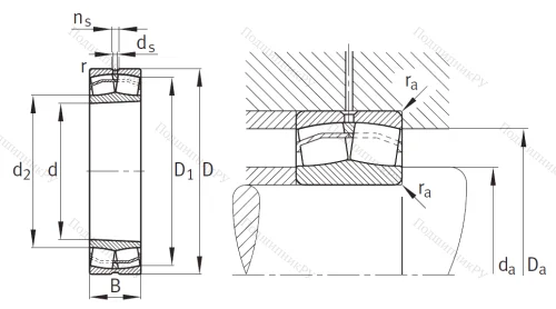Сферический роликовый подшипник с конической посадкой на вал 22215 E 1 XL K от производителя  FAG