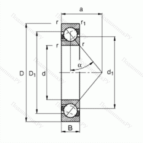 Подшипник шариковый радиально-упорный 7307-B-TVP от производителя  FAG Подшипник шариковый радиально-упорный 7307-B-TVP от производителя  FAG